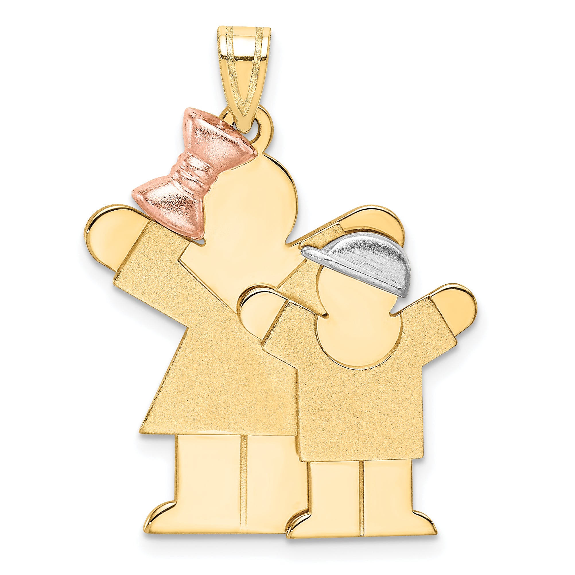 14k Tri-Color Big Girl and Little Boy Engravable Charm Main image
