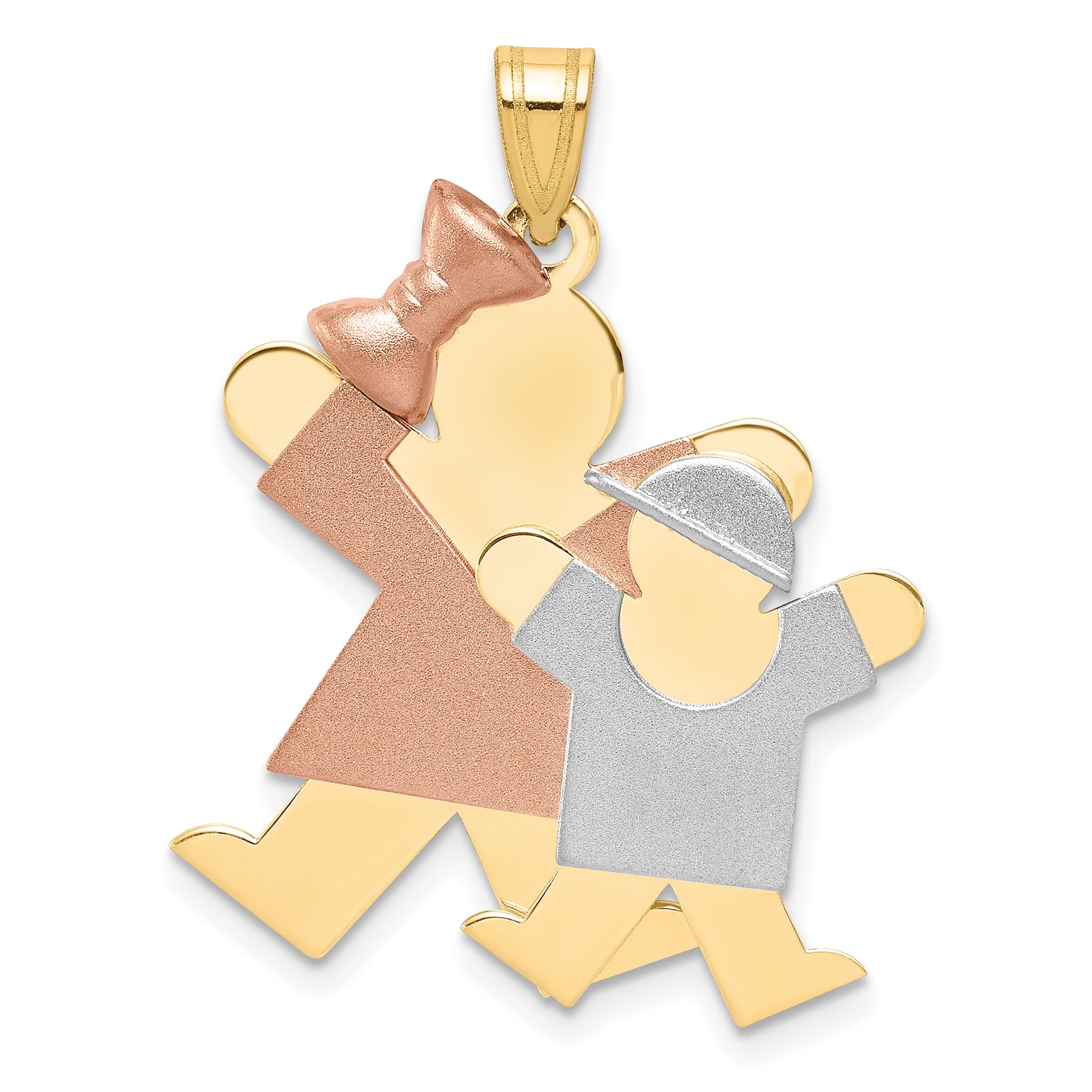 14k Tri-Color Big Girl and Little Boy Engravable Charm Main image