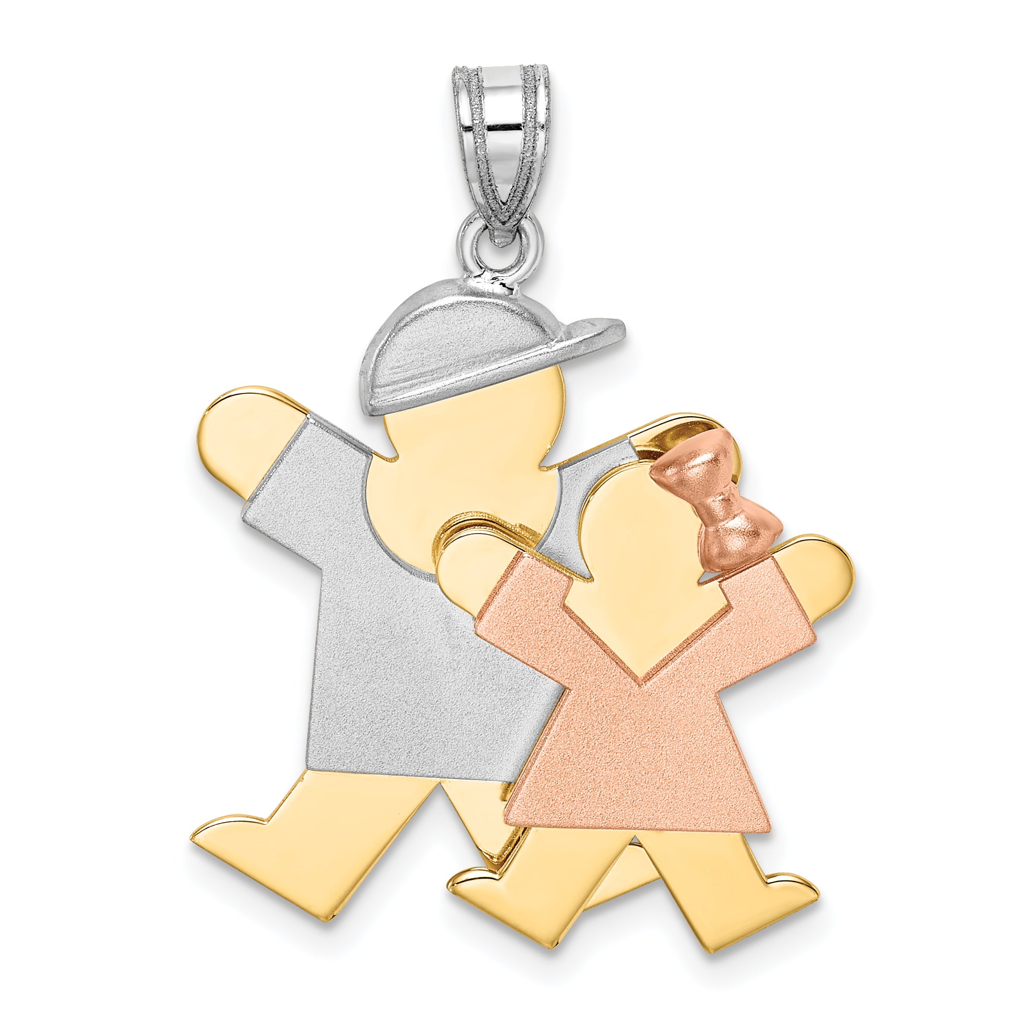 14k Tri-Color Big Boy and Little Girl Engravable Charm Main image