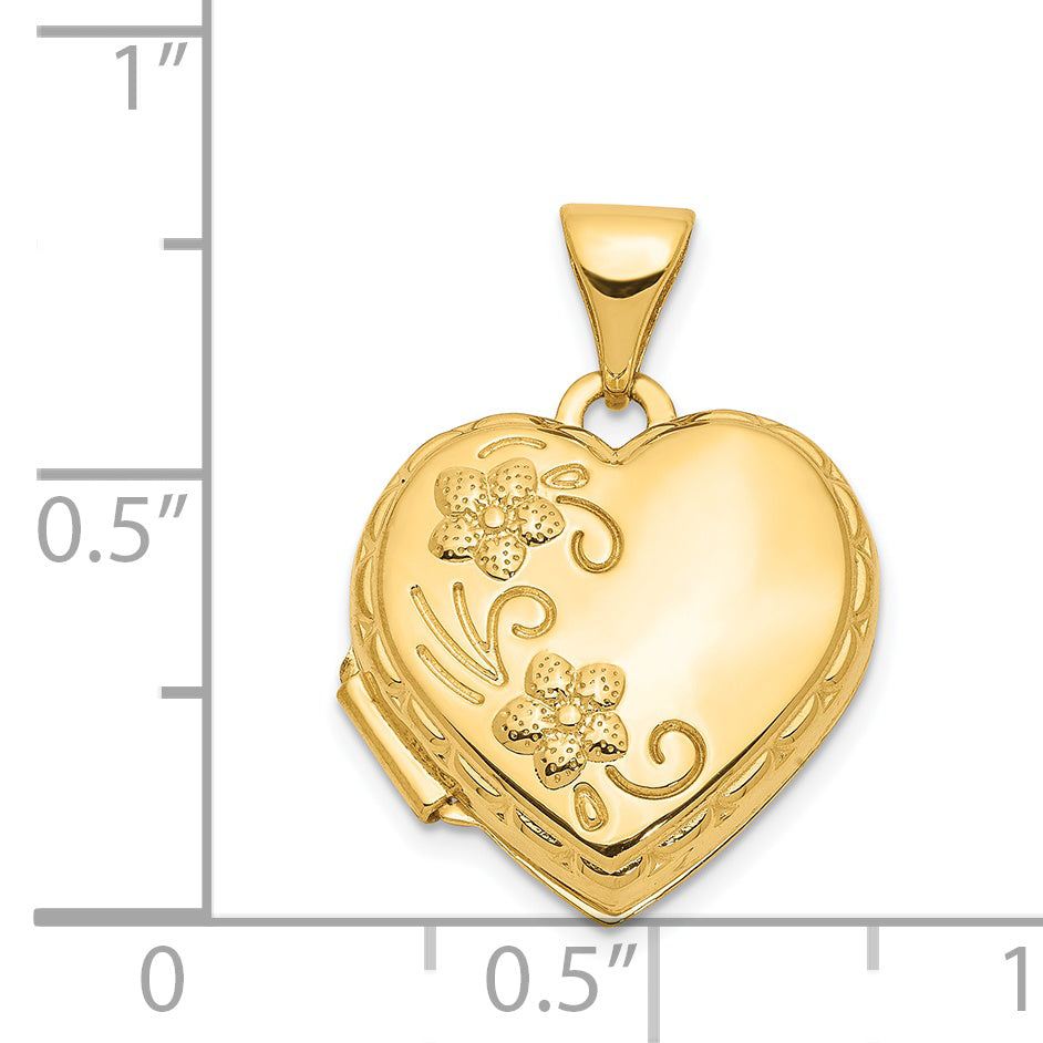 14K 15mm Floral Heart Locket