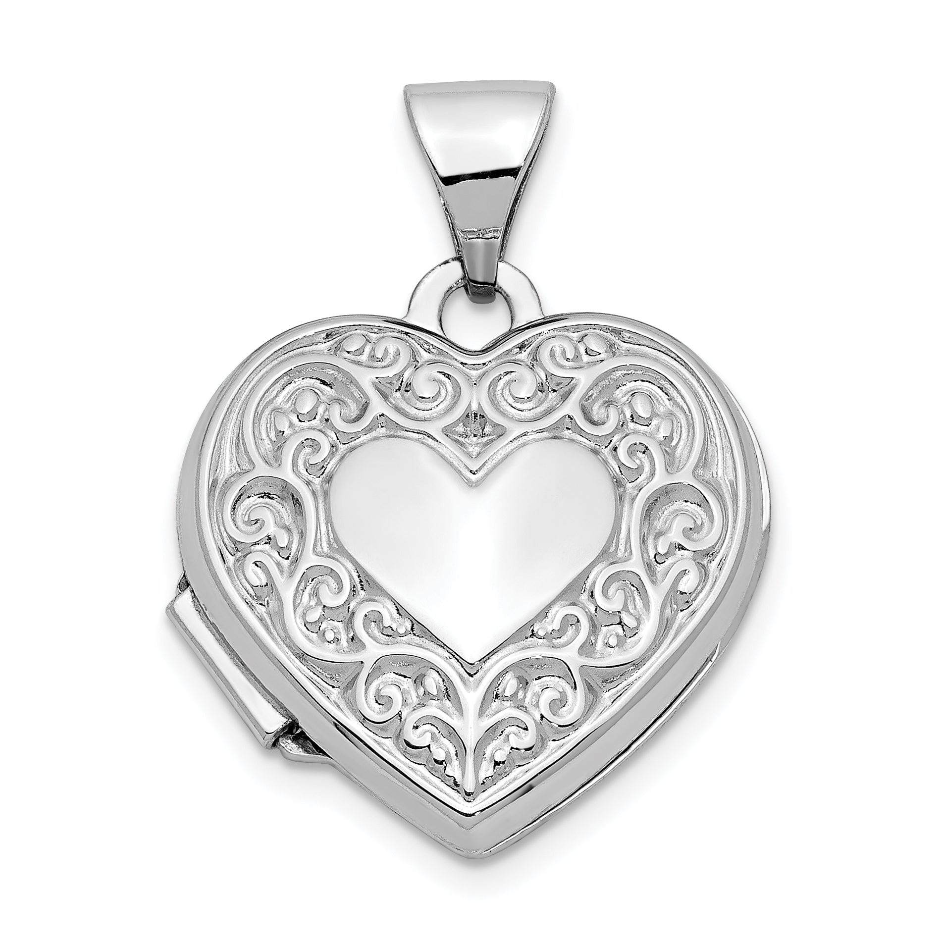 14k White Gold Scroll Pattern Heart Locket Main image