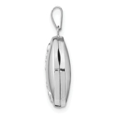 14K White Gold Floral Oval Locket
