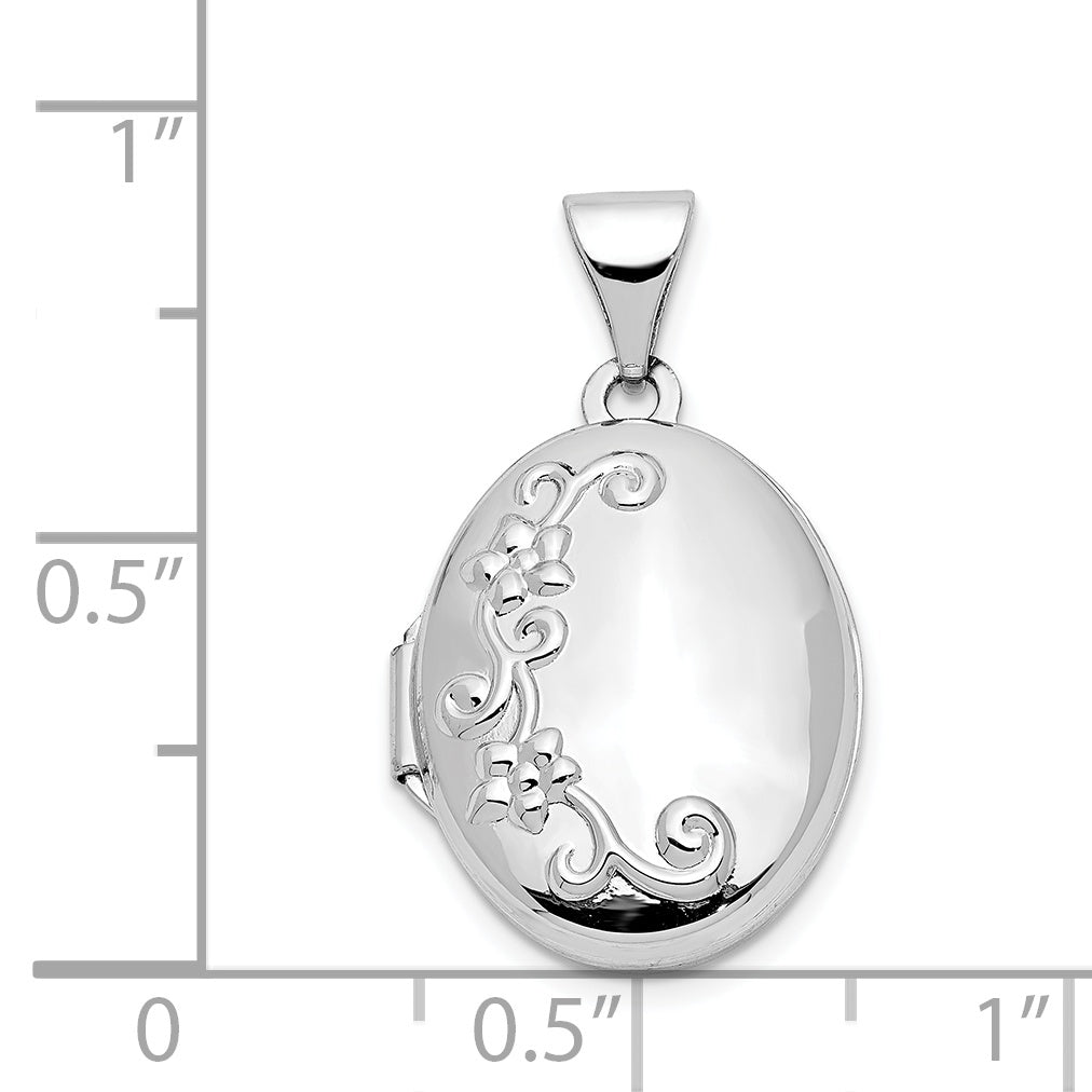 14K White Gold Floral Oval Locket