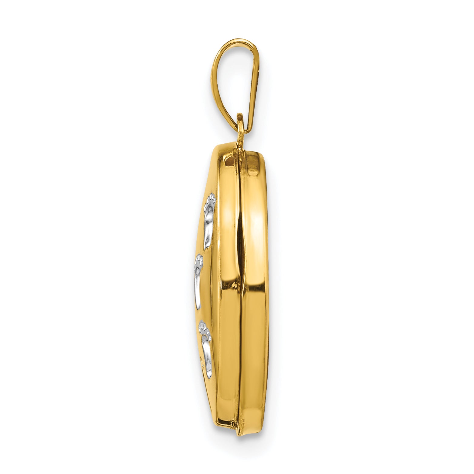 14K Yellow Gold White Rhodium-plated Footprints Locket