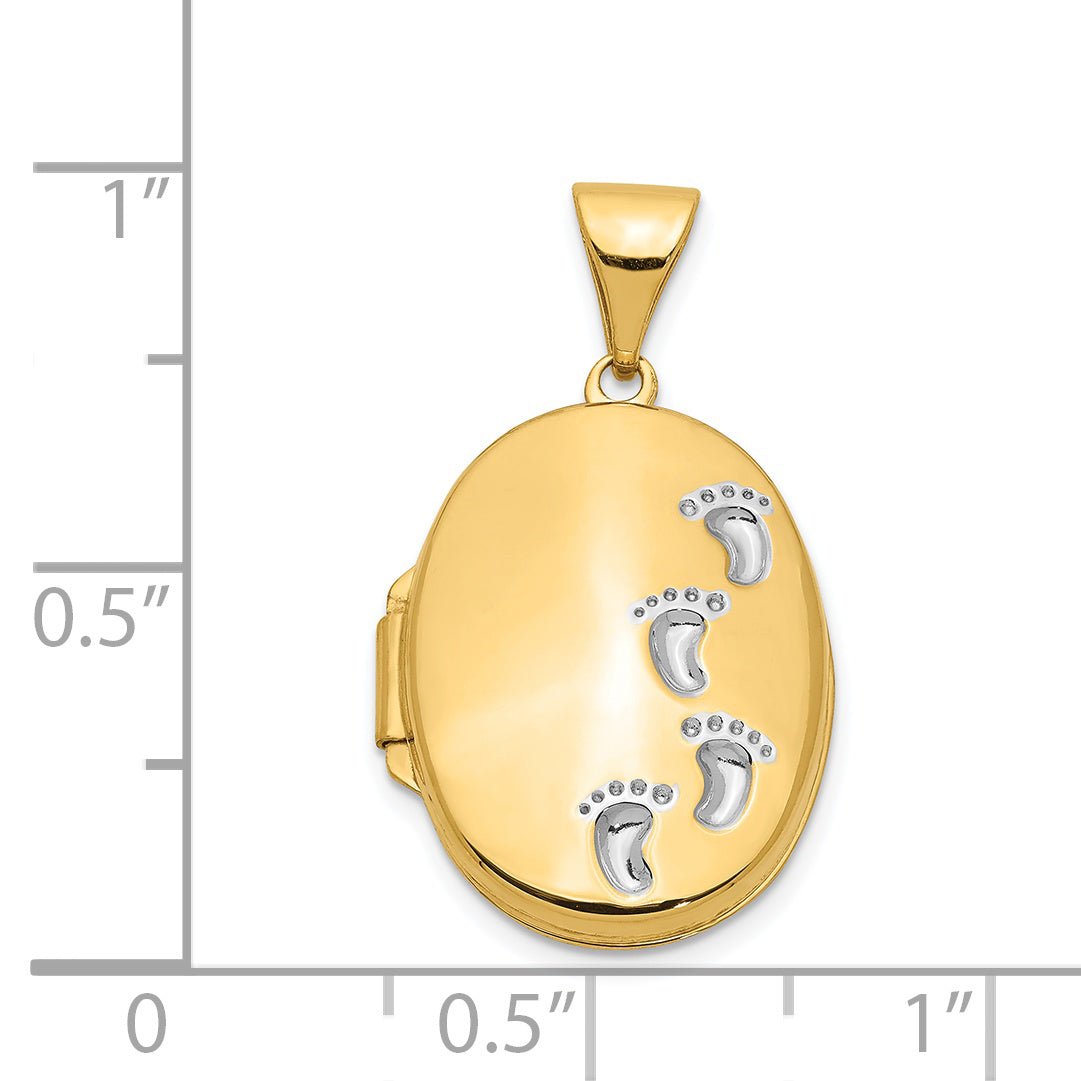 14K Yellow Gold White Rhodium-plated Footprints Locket