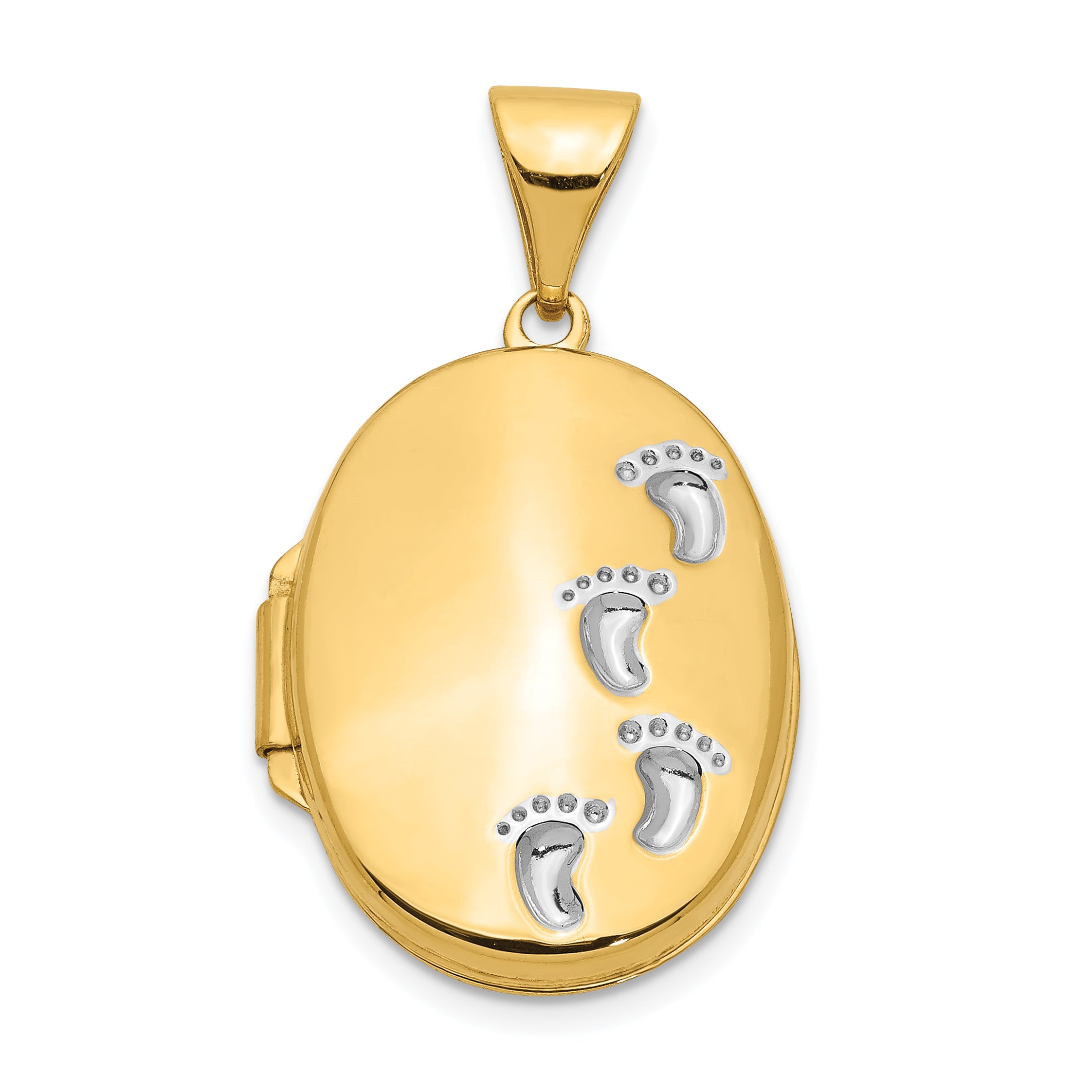 14k Yellow Gold White Rhodium-plated Footprints Locket Main image