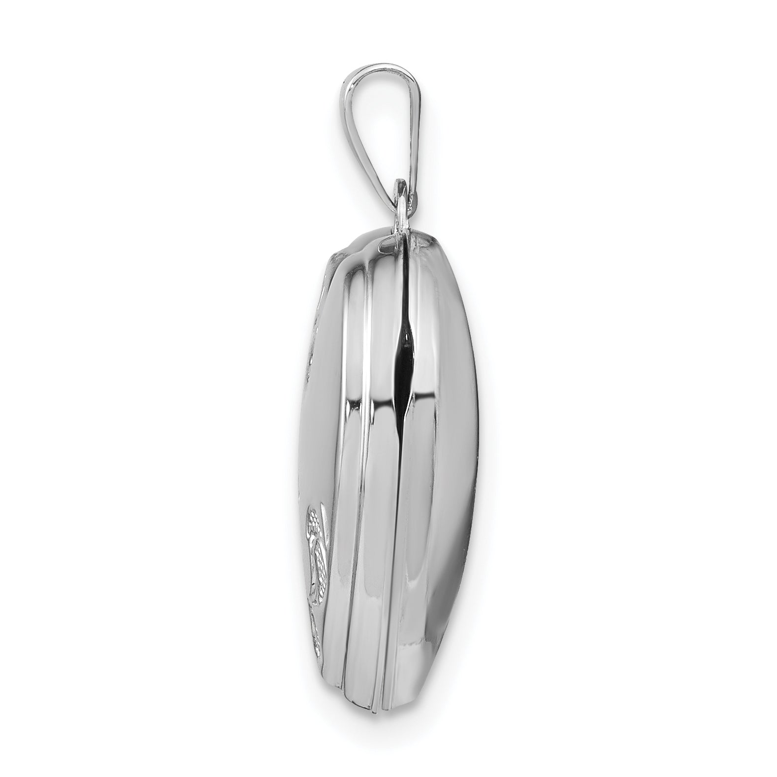 14K White Gold Polished Textured Floral Heart Locket Secondary image