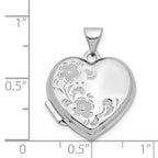 14K White Gold Polished Textured Floral Heart Locket