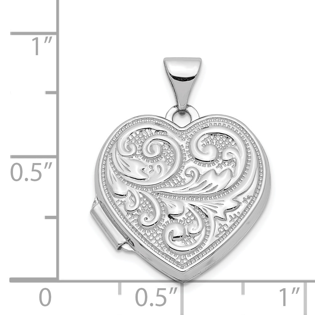 14K White Gold Scrolled Love You Always Heart Locket