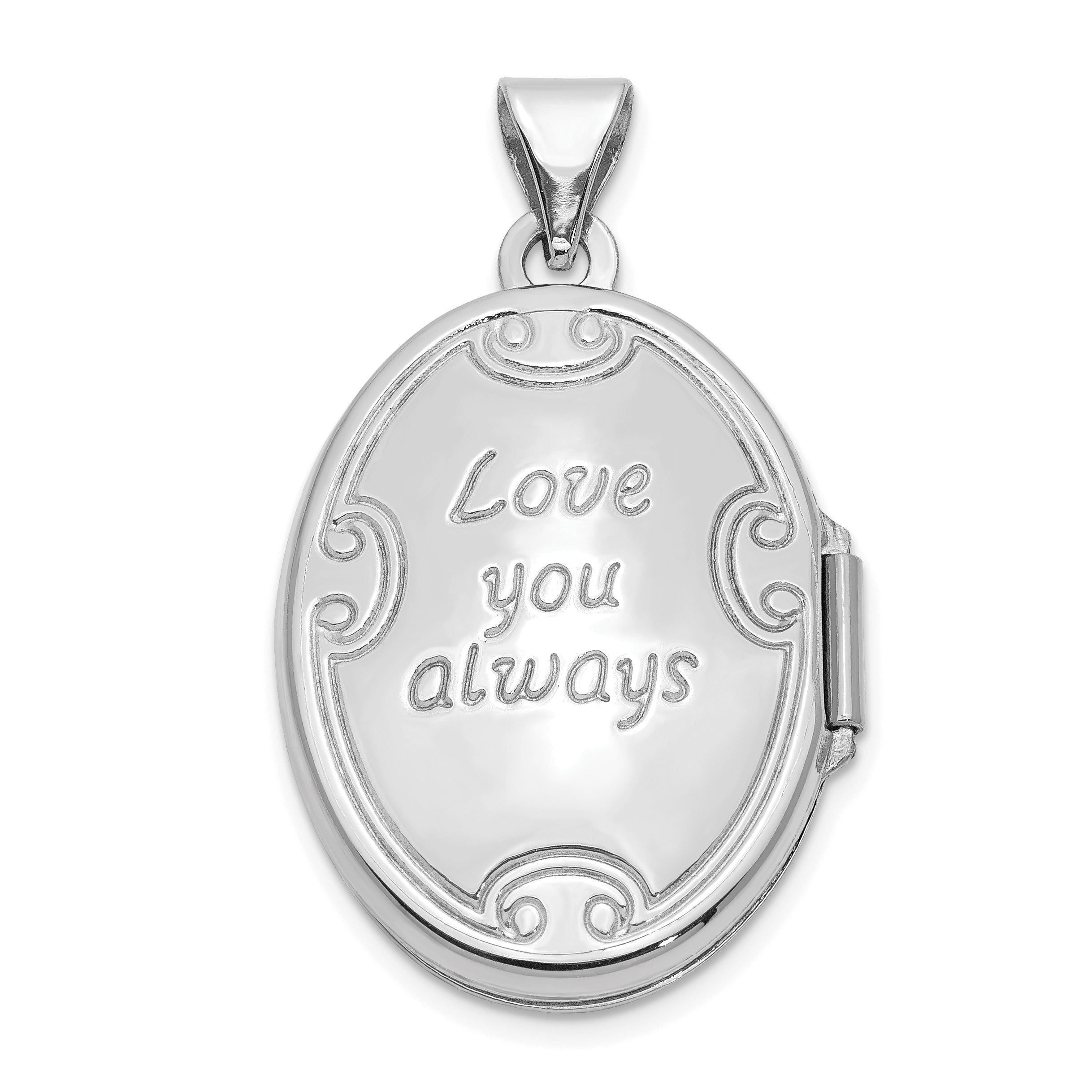 14K White Gold Polished Reversible Love You Always Oval Locket