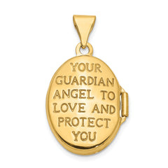 14Ky With  White Rhodium 17mm Guardian Angel Oval Locket