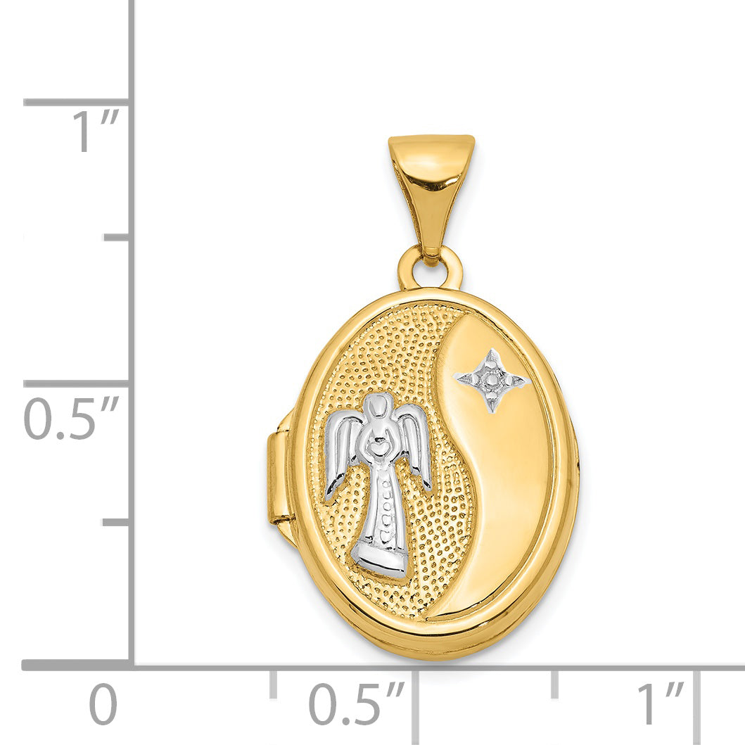 14Ky With  White Rhodium 17mm Guardian Angel Oval Locket