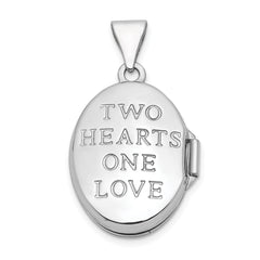 14K White Gold 17mm Double Hearts Oval Locket