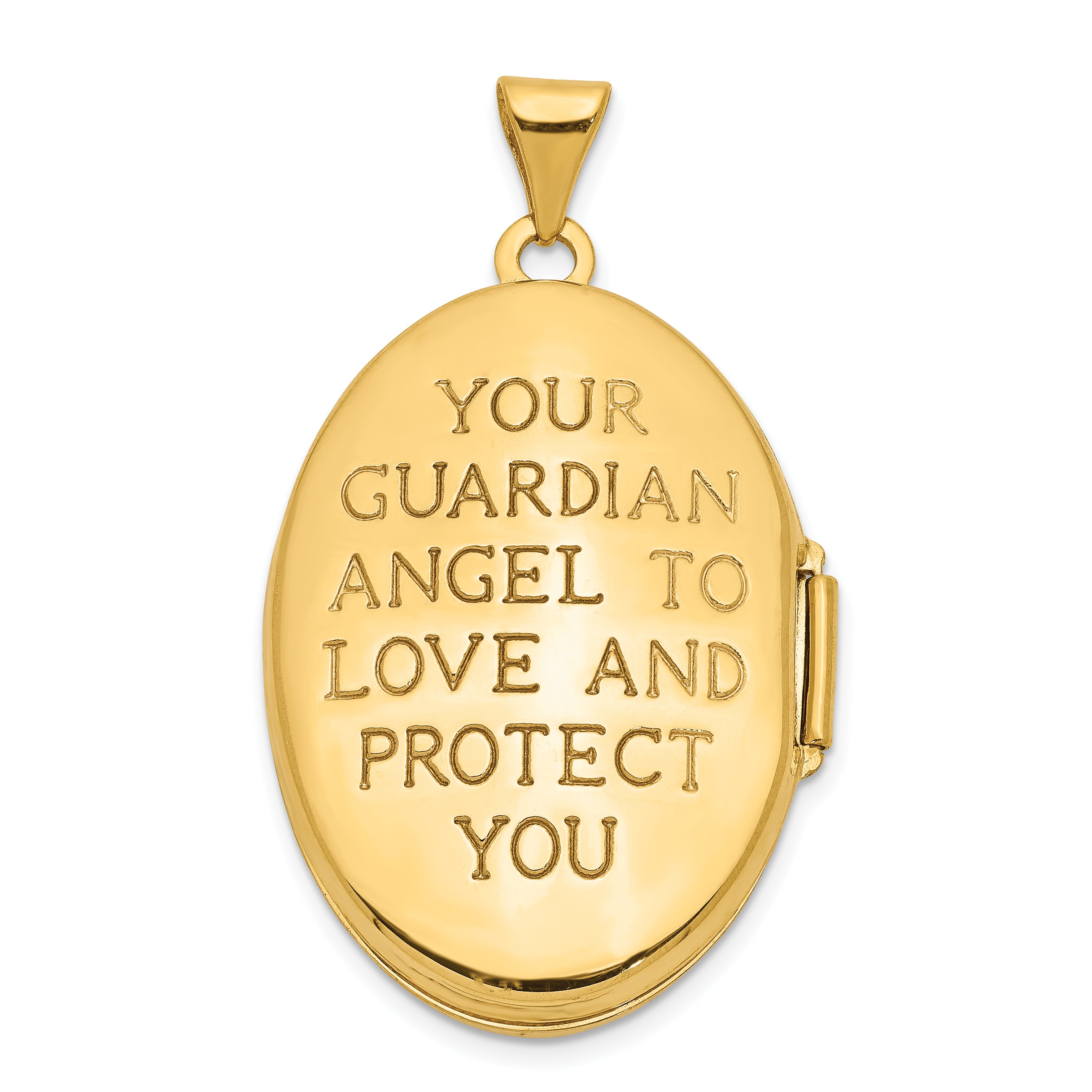 14Ky With  White Rhodium Diamond Guardian Angel Oval Family Locket