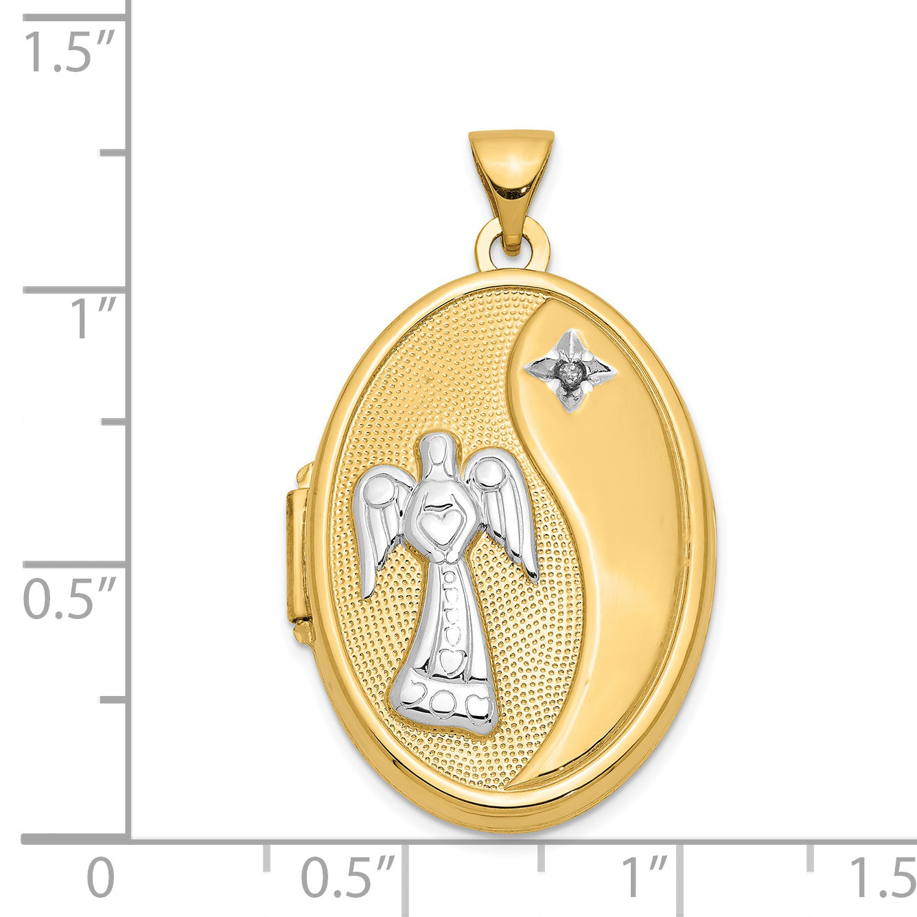 14Ky With  White Rhodium Diamond Guardian Angel Oval Family Locket