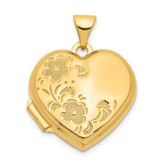 14K 18mm Polished Heart-Shaped Floral Locket