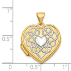 14Ky With  White Rhodium Knotted Heart of Gold Reversible Heart Locket