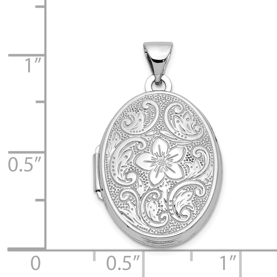 14K White Gold 21mm Oval Floral Scroll Border Locket
