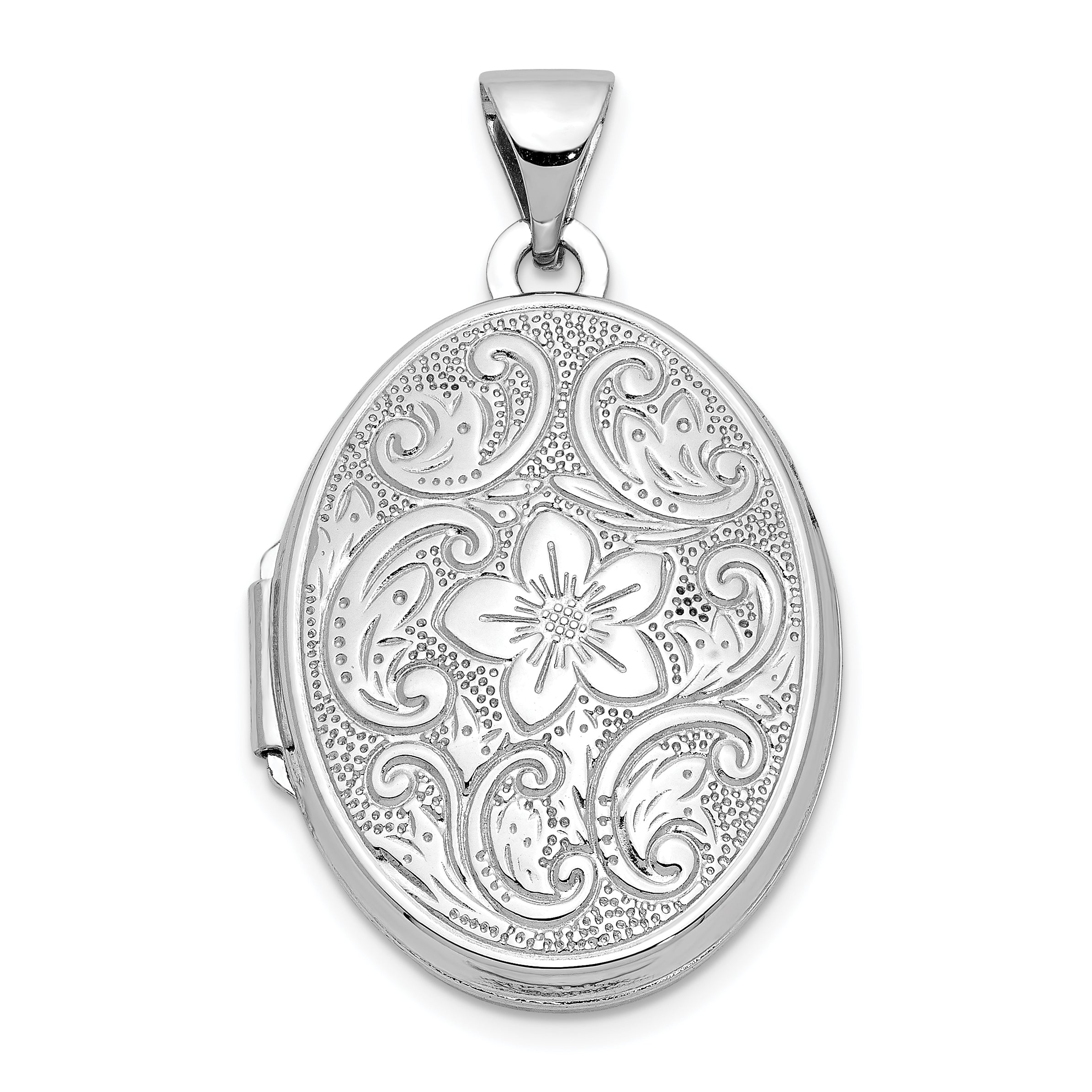 14k White Gold 21mm Oval Floral Scroll Border Locket Main image