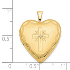 14Ky 20mm Diamond Satin & Diamond Cut  Cross Heart Locket