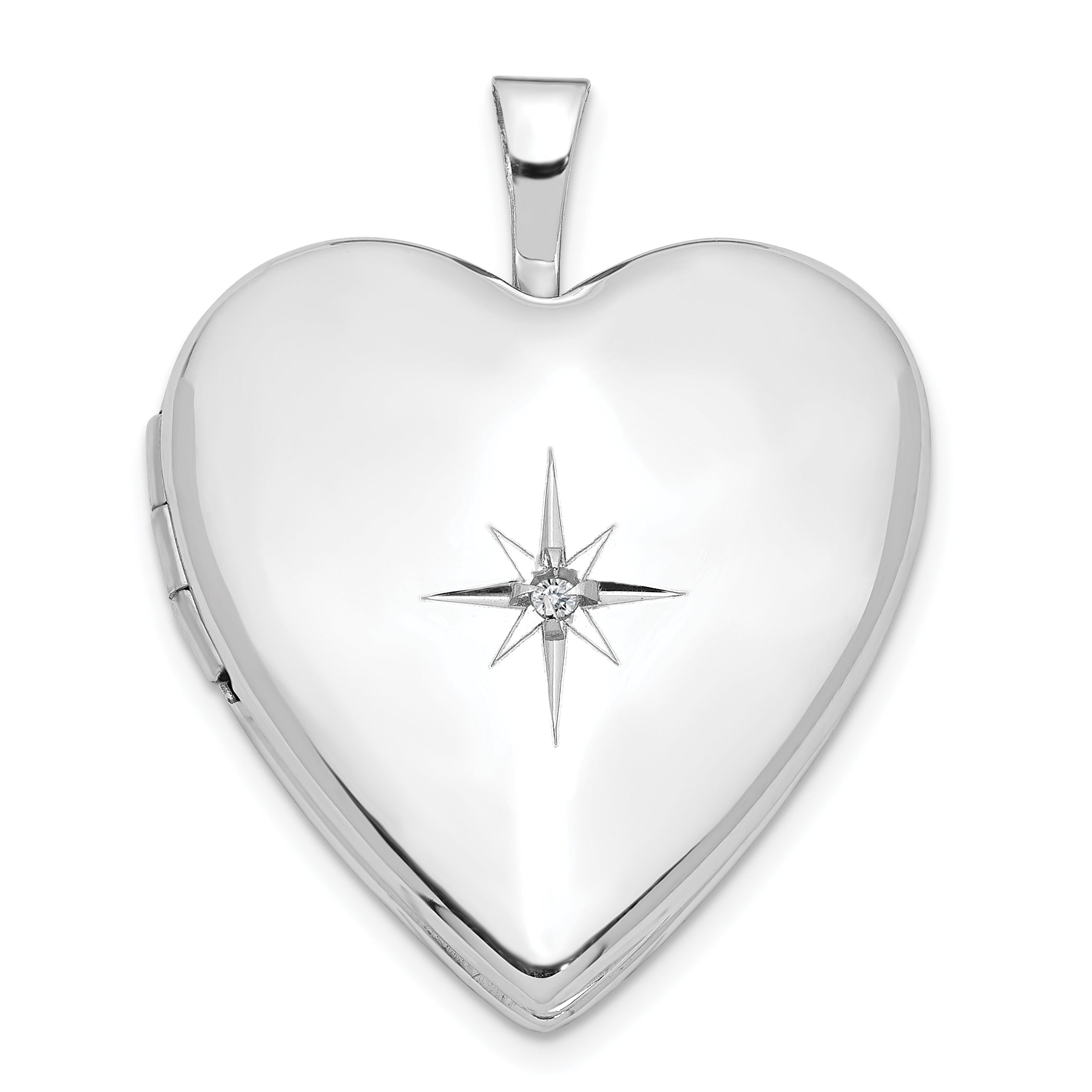 14K 20mm White Gold Diamond Heart Locket