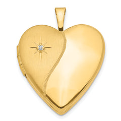 14K 20mm Diamond Polished and Satin Heart Locket