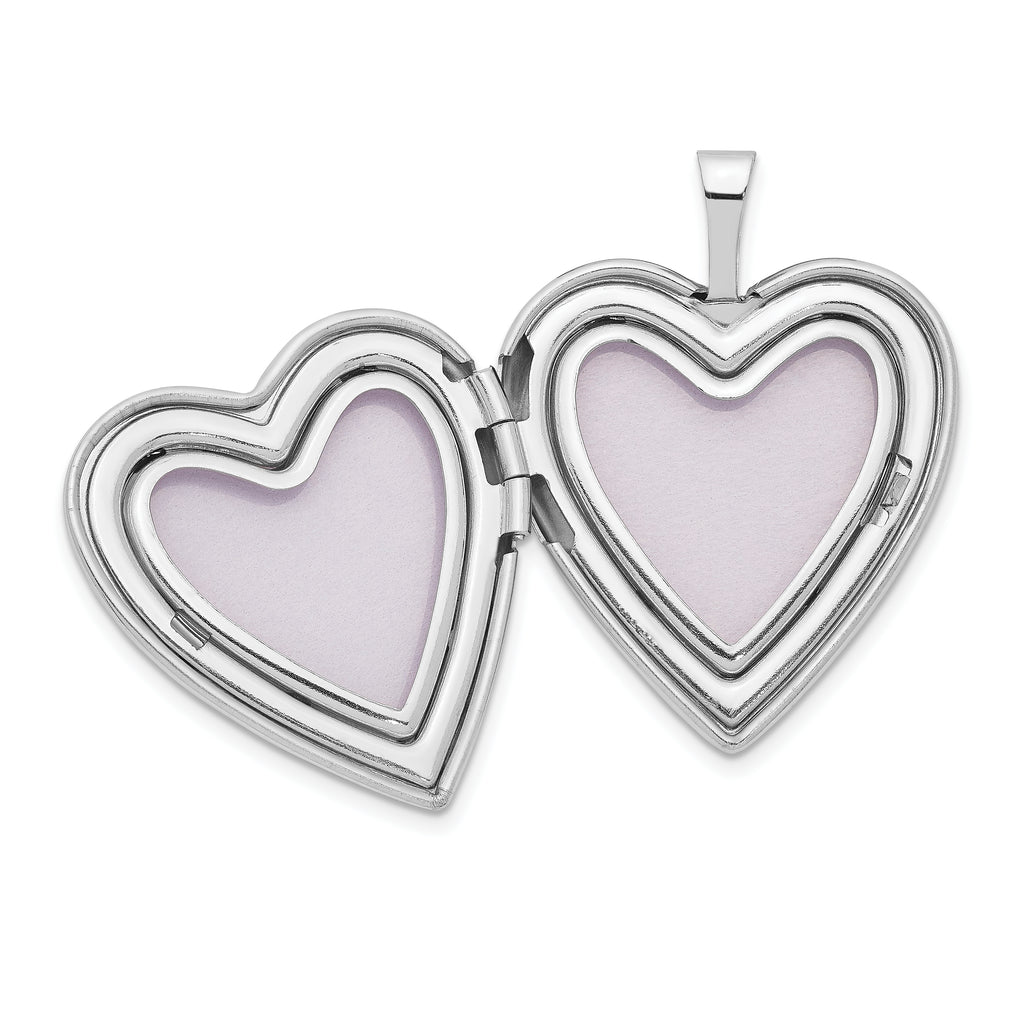 14K 20mm White Gold Diamond Polished and Satin Heart Locket