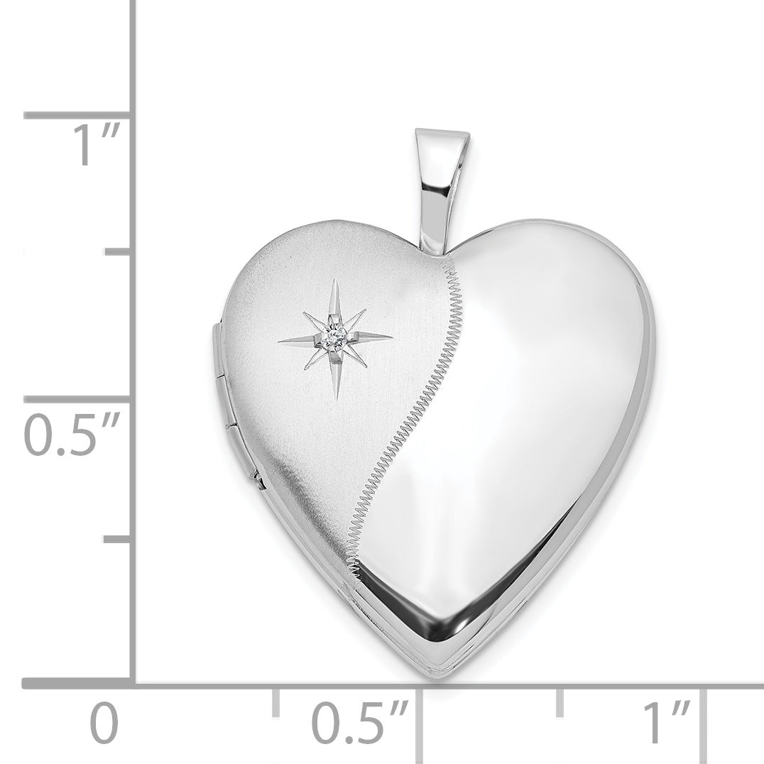 14K 20mm White Gold Diamond Polished and Satin Heart Locket