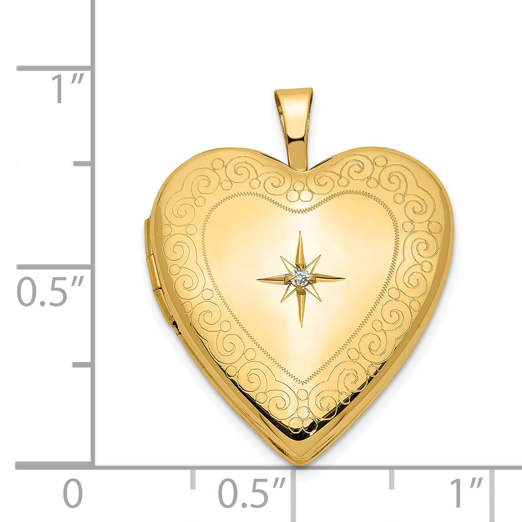 14K 20mm Diamond Side Swirl Edge Heart Locket