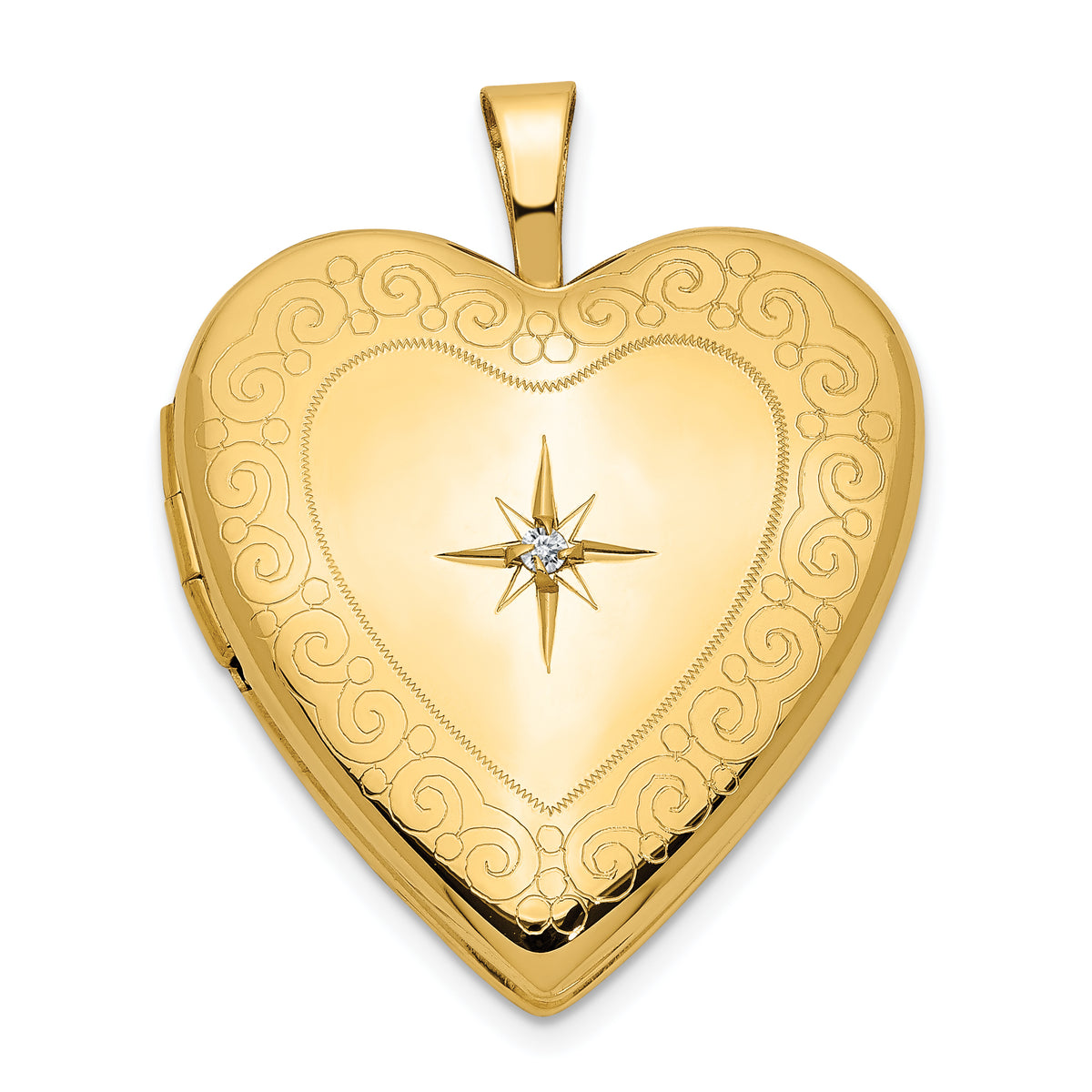 14K 20mm Diamond Side Swirl Edge Heart Locket