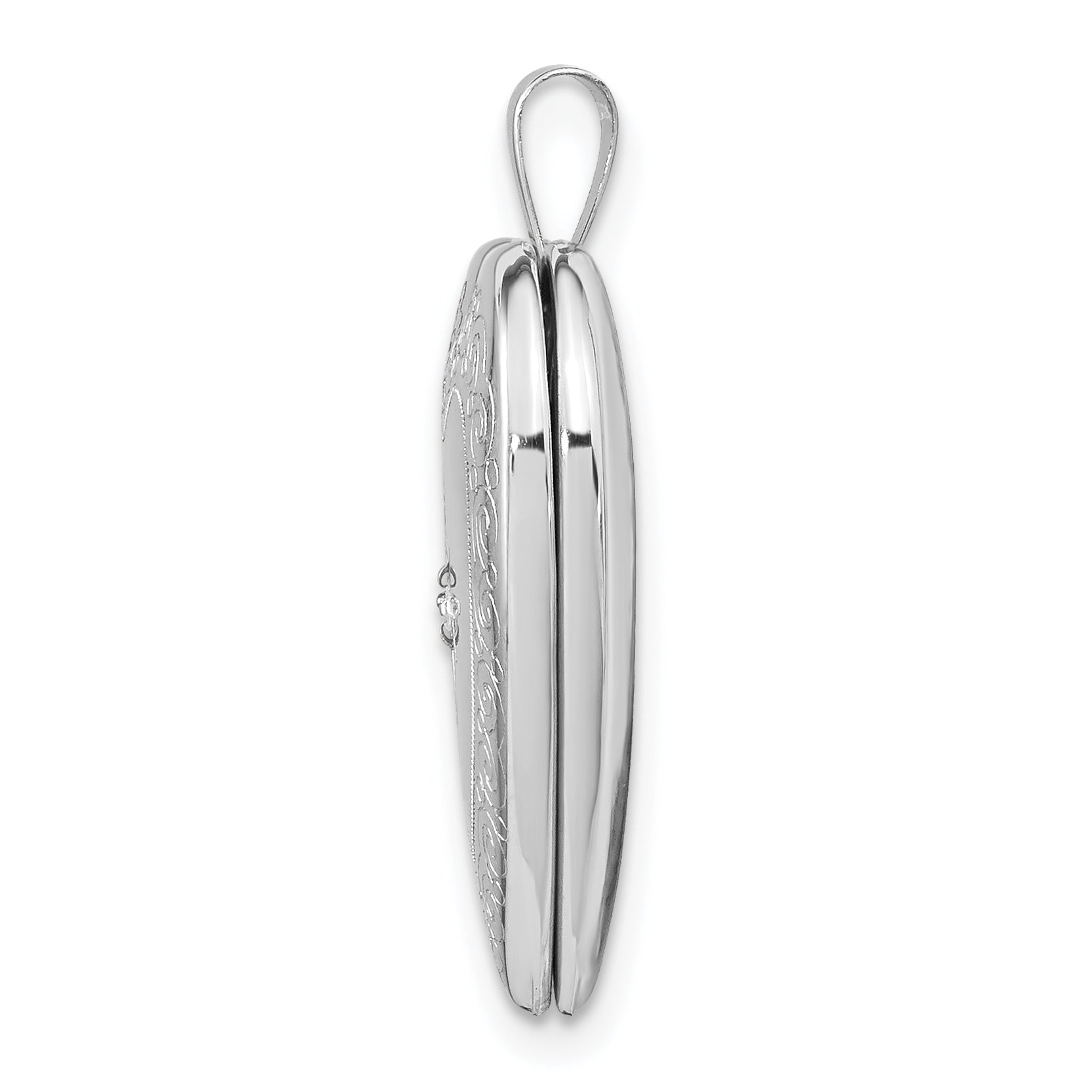 14K White Gold Diamond Side Swirl Edge 20mm Heart Locket Secondary image