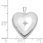 14K White Gold Diamond Side Swirl Edge 20mm Heart Locket