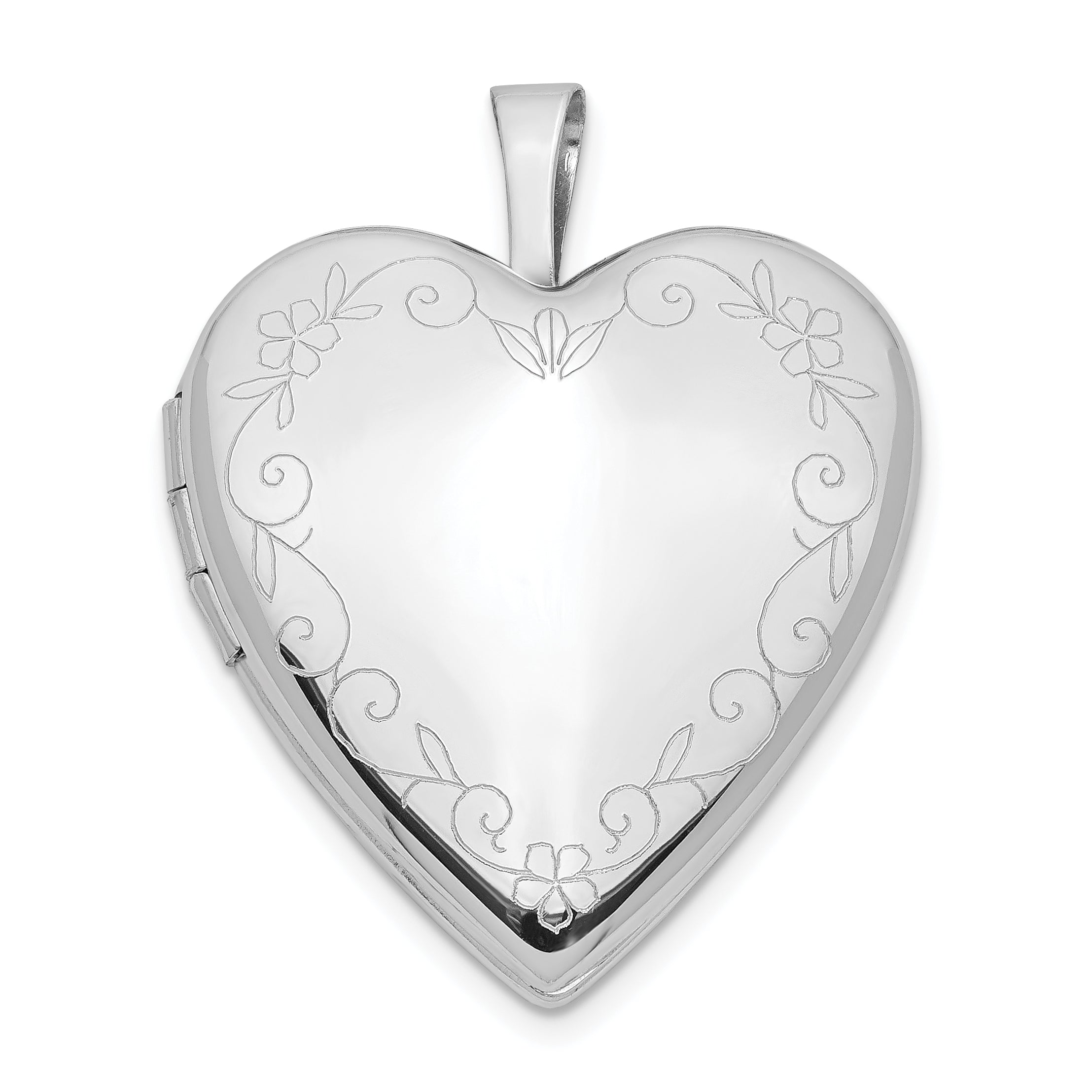 14K 20mm White Gold Flower Vine Border Heart Locket Main image