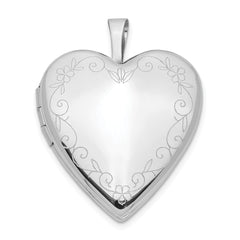 14K 20mm White Gold Flower Vine Border Heart Locket