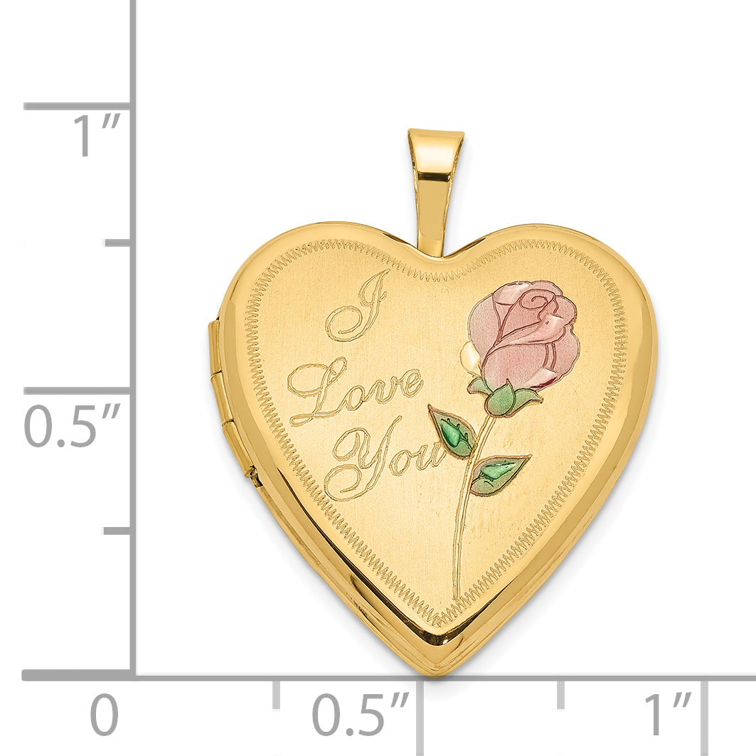 14K 20mm Enameled Rose I LOVE YOU Heart Locket