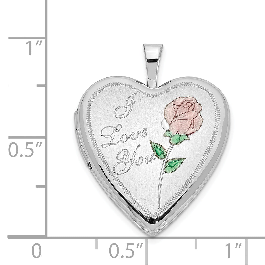 14K 20mm White Gold Enamel Rose I LOVE YOU Heart Locket