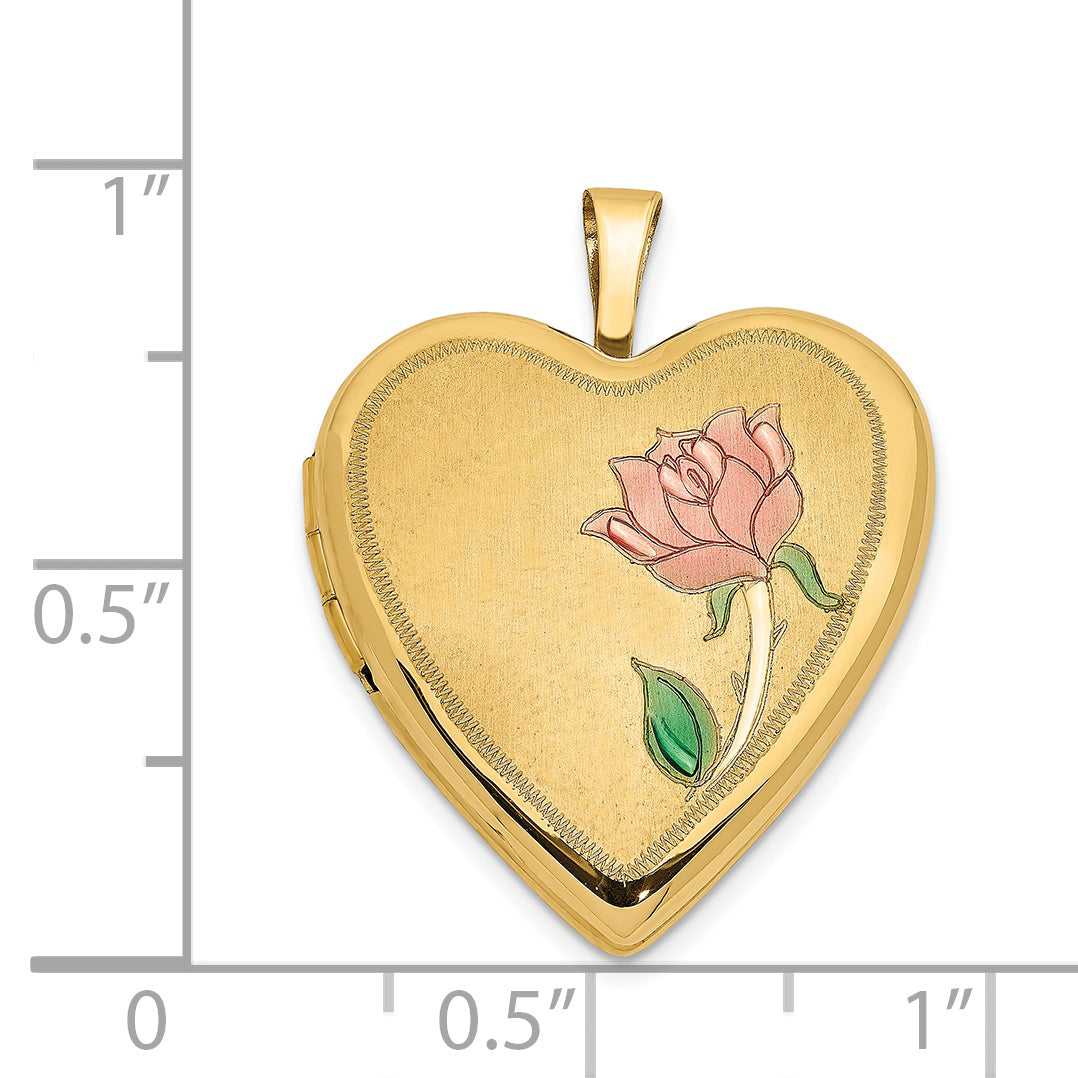 14K 20mm Enamel Rose Heart Locket