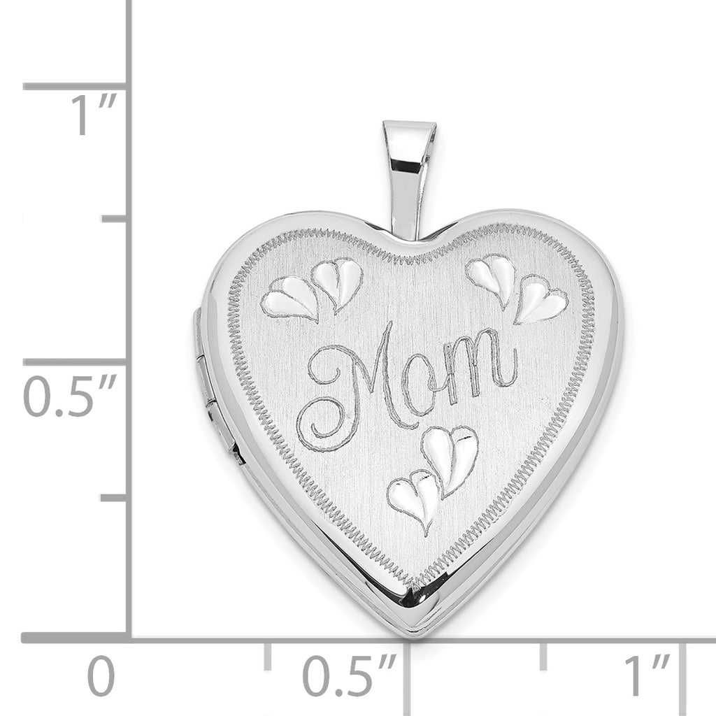 14K 20mm White Gold MOM With Hearts Heart Locket
