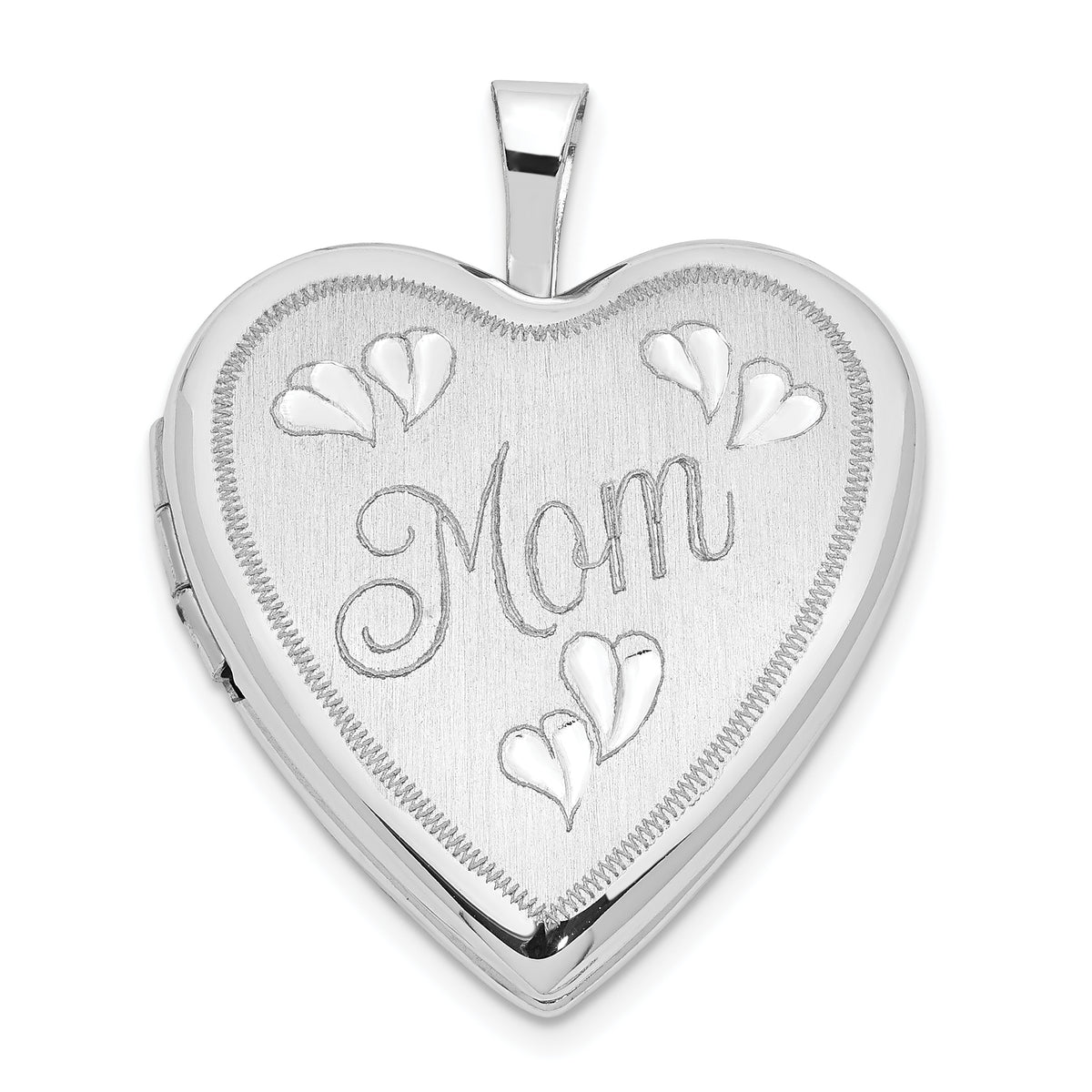 14K 20mm White Gold MOM w/Hearts Heart Locket