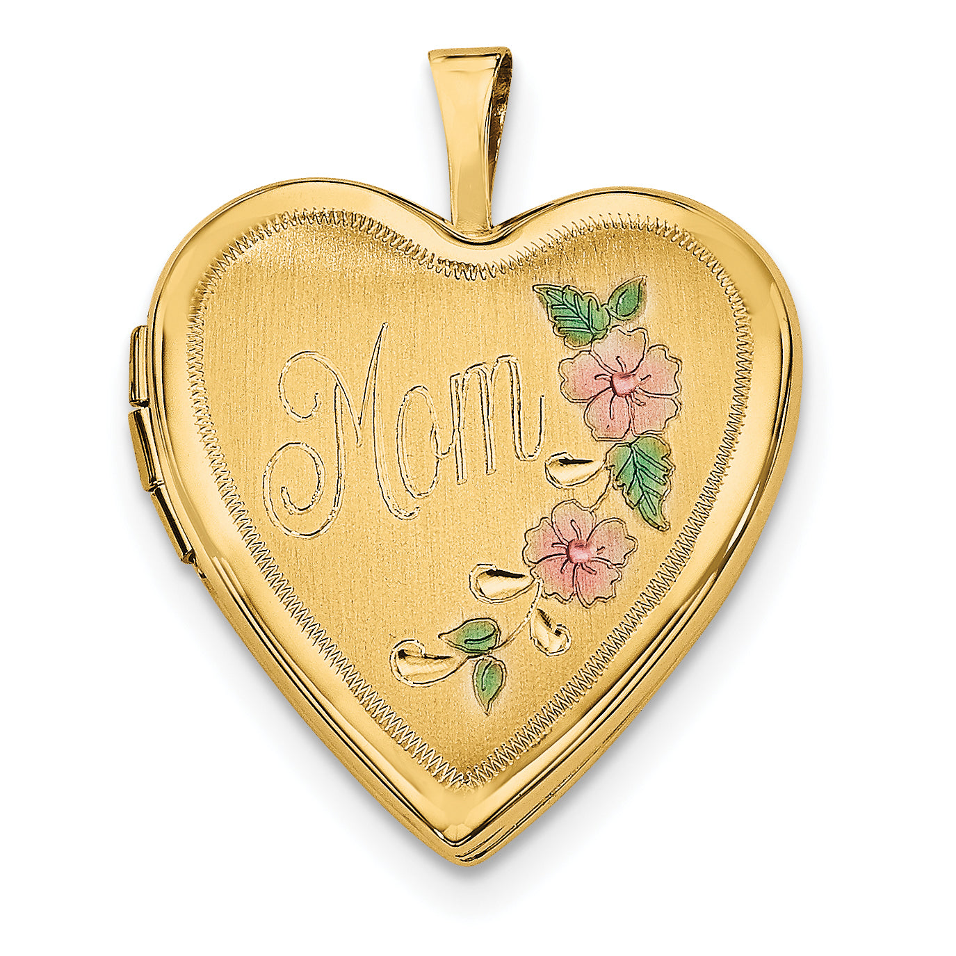 14ky 20mm Enameled Floral MOM Heart Locket Main image