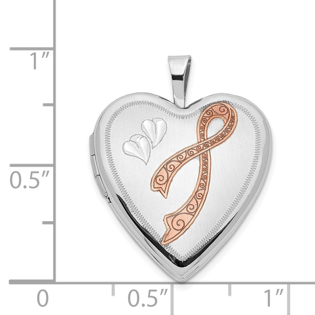 14K 20mm White Gold Enameled Breast Cancer With  Hearts Heart Locket