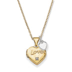 14K Two-toned 12mm Diamond LOVE With Heart Charm Heart Locket