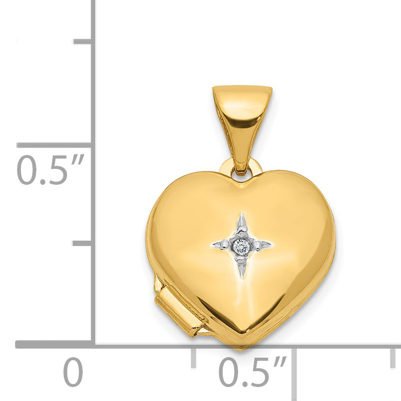 14Ky With  White Rhodium 12mm Diamond Heart Locket
