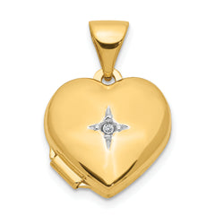 14ky w/ White Rhodium 12mm Diamond Heart Locket