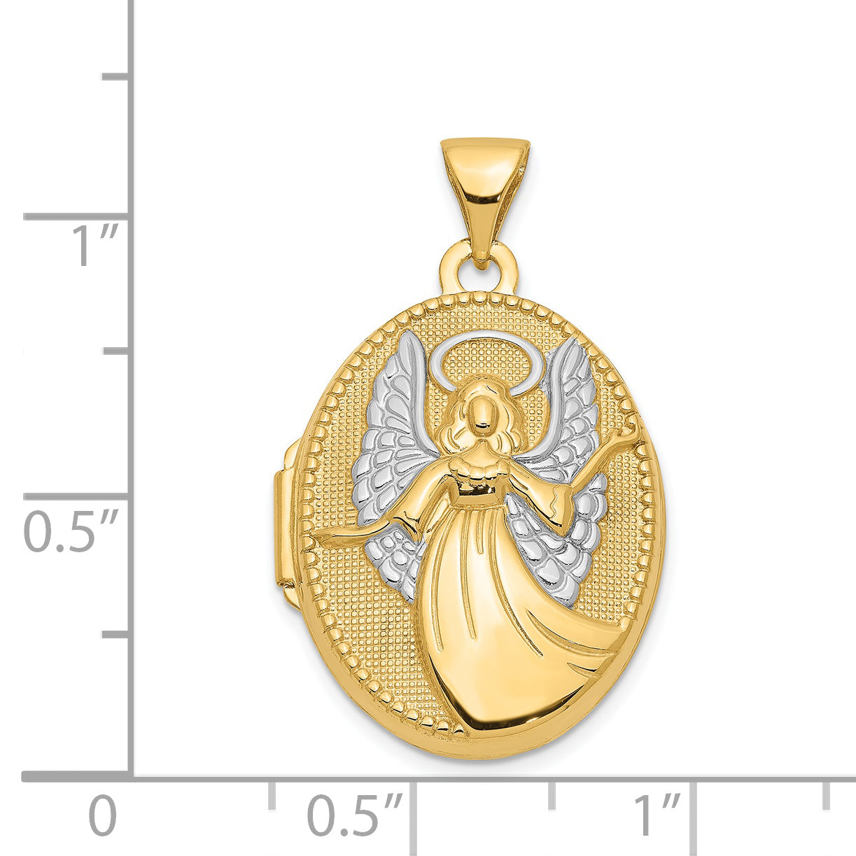 14K With Rhodium 21mm Oval Guardian Angel Locket