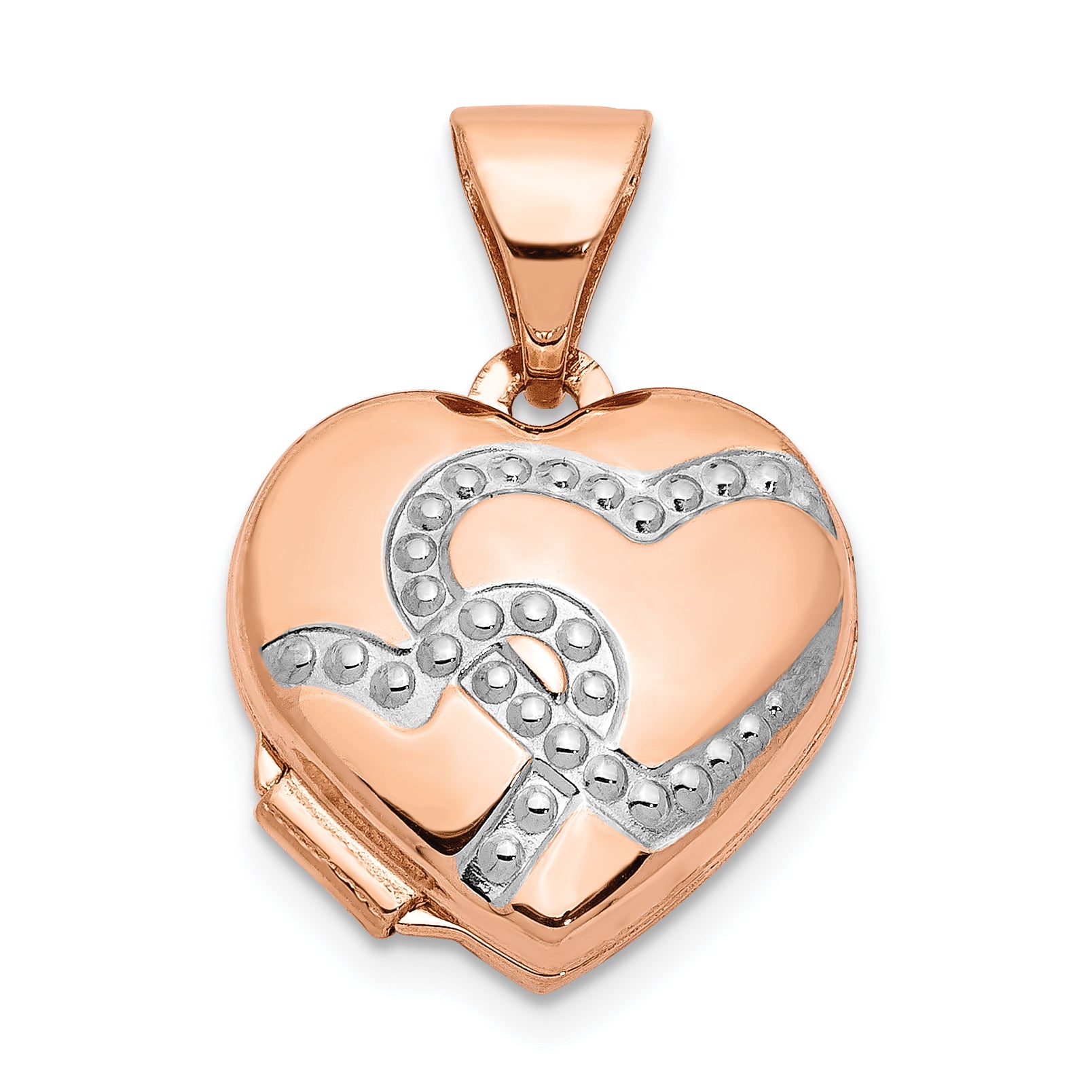14k Rose Gold w/ White Rhodium 12mm Heart Locket Main image