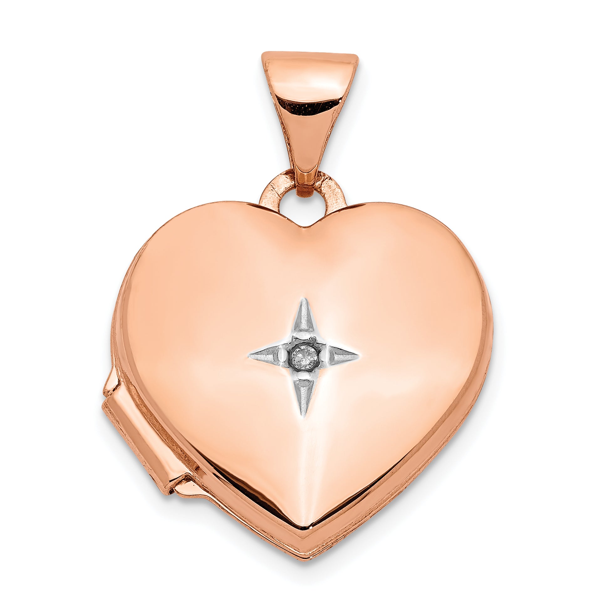 14k Rose Gold Diamond Polished 15mm Heart Locket Main image