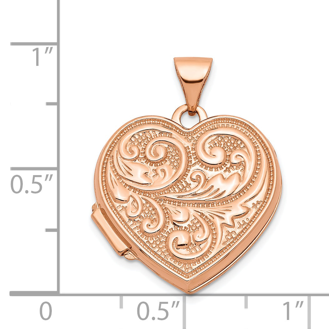 14K Rose Gold 18mm Scrolled Love you always Heart Locket
