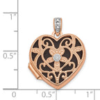 14K Rose Gold 18mm Vintage Heart w/Diamond blk interior Locket