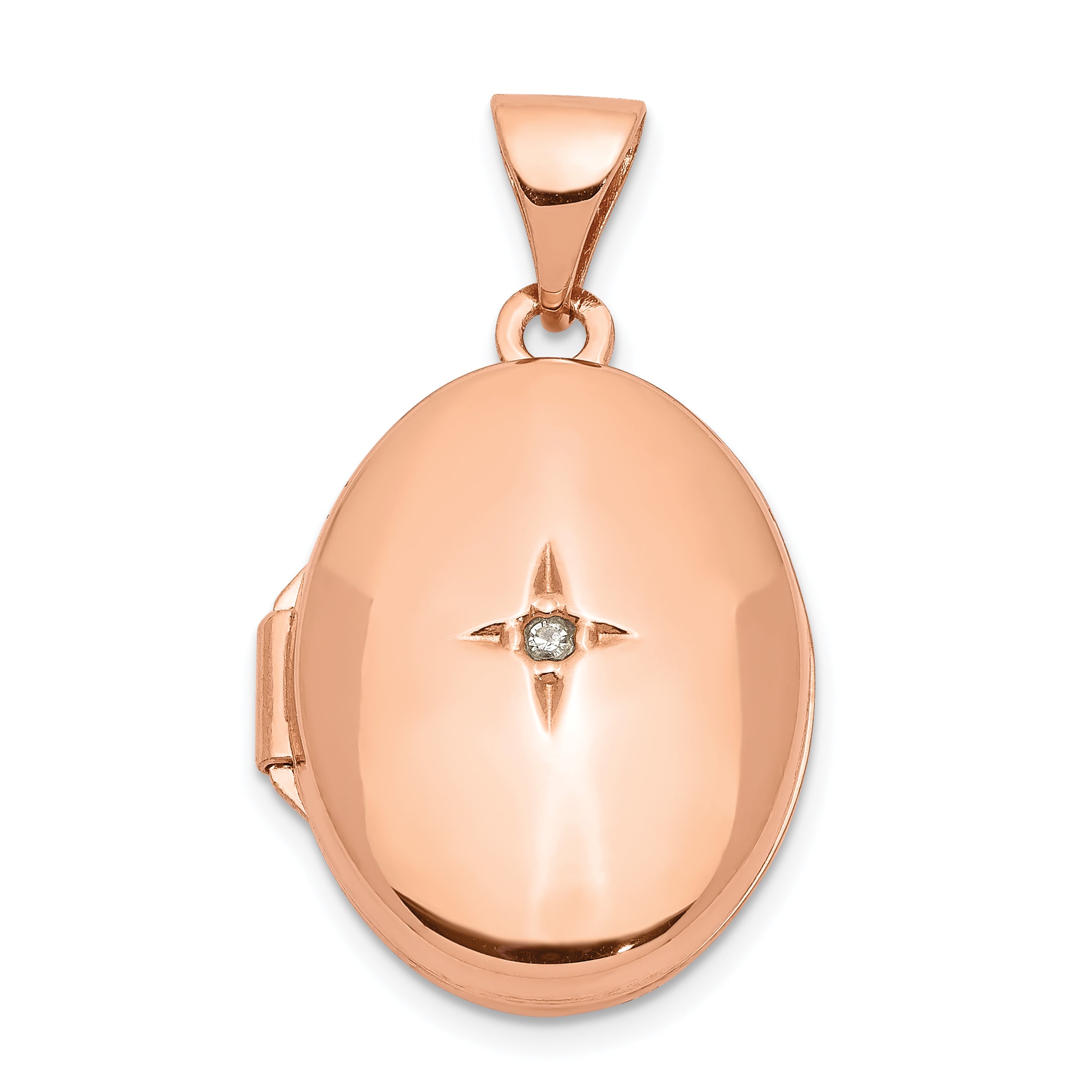 14k Rose Gold 17mm Diamond Oval Locket Main image
